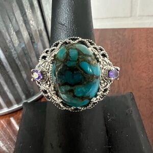 Beautiful Karis Turquoise and Amethyst Gemstone 925 Sterling Silver Ring Size 7
